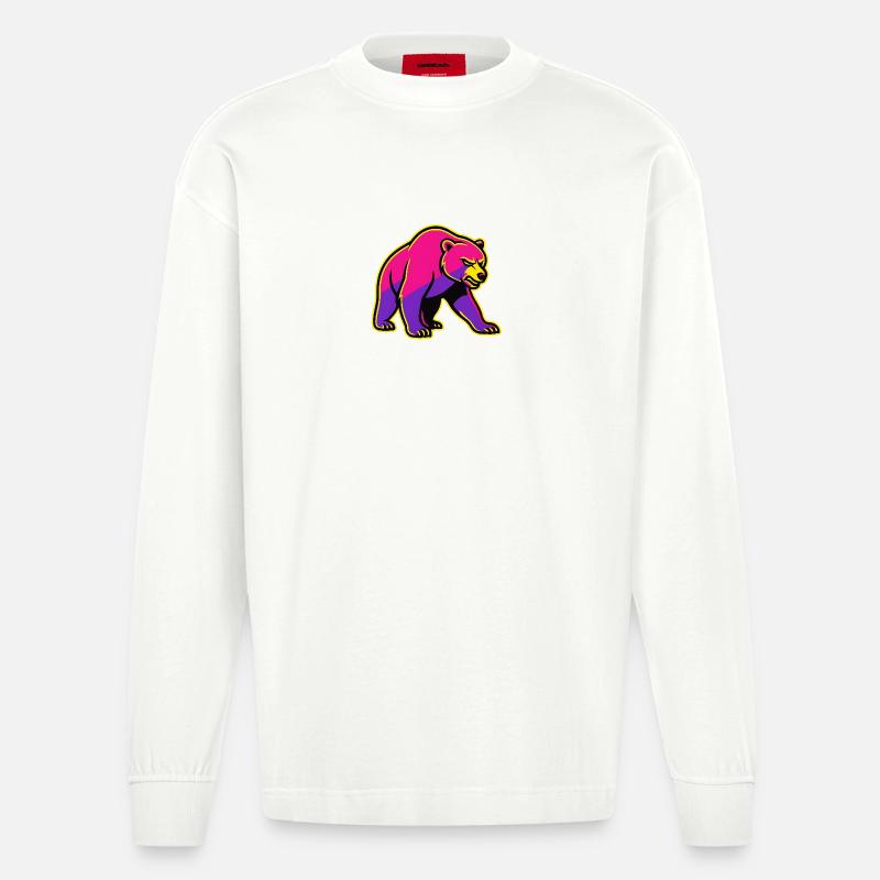 Neon Bär mit Kraft  - Heavyweight Oversized Organic Langarmshirt Made in EU - OFF WHITE