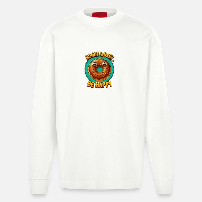 Donut Worry be happy  - Heavyweight Oversized Organic Langarmshirt Made in EU - OFF WHITE