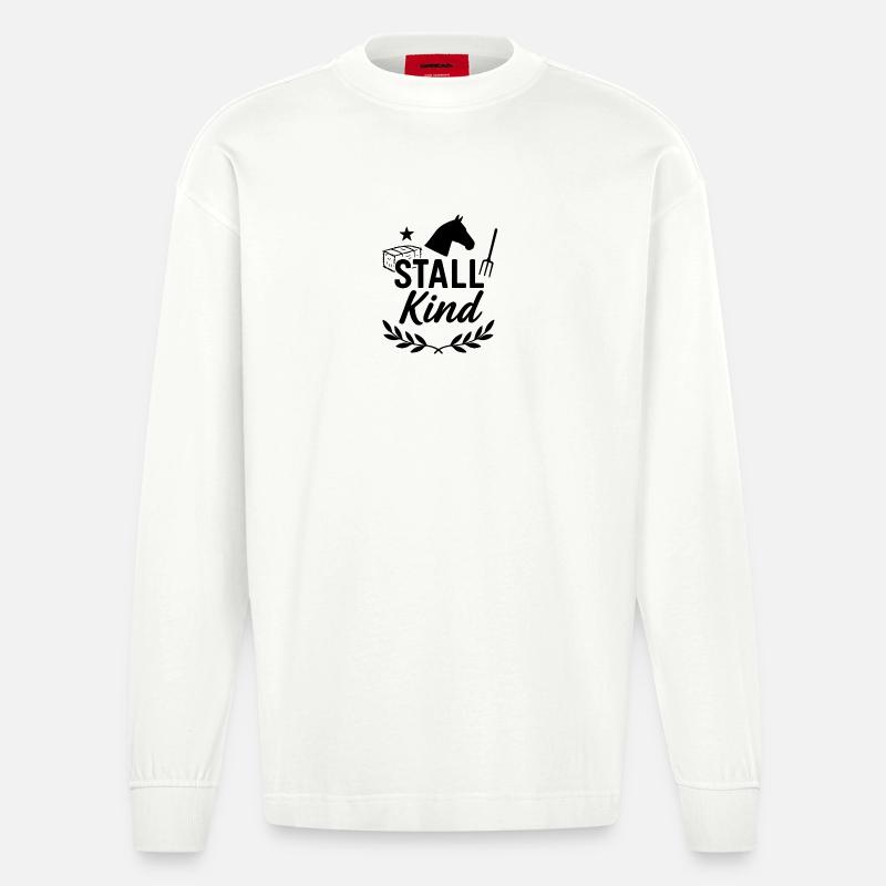 Stallkind, Pferd, lustig - Heavyweight Oversized Organic Langarmshirt Made in EU - OFF WHITE
