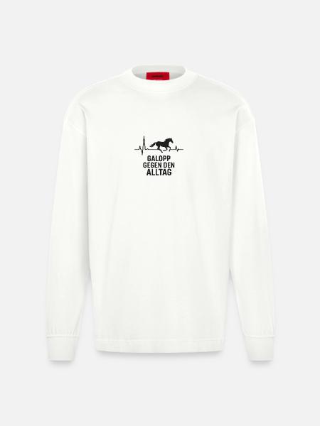 Horse, Heartbeat, Equestrian - Heavyweight Oversized Organic Longsleeve Shirt Made in EU - OFF WHITE