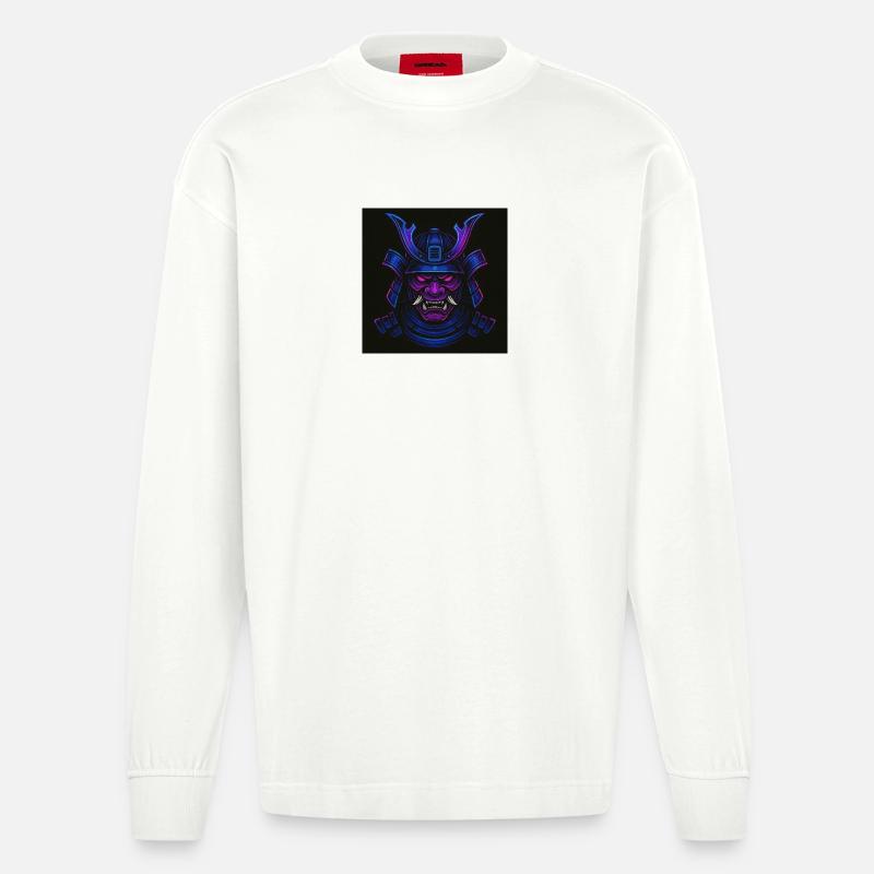 Neon Samurai Maske - Heavyweight Oversized Organic Langarmshirt Made in EU - OFF WHITE