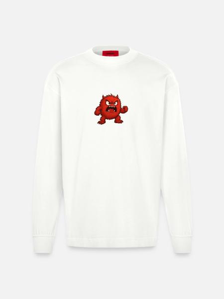 Red rage monster cartoon - Heavyweight Oversized Organic Longsleeve Shirt Made in EU - OFF WHITE