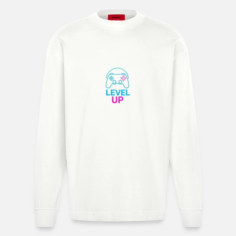 Level Up Neon Controller Grafik - Heavyweight Oversized Organic Langarmshirt Made in EU - OFF WHITE