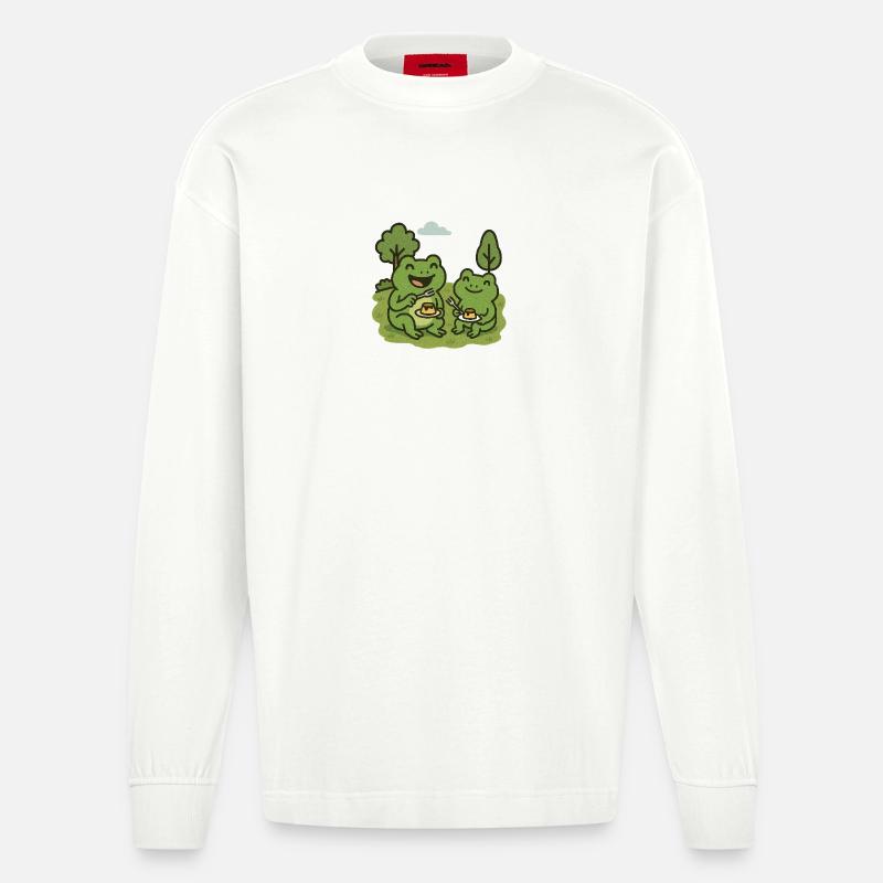 Pudding mit Gabel essen - Frösche - Heavyweight Oversized Organic Langarmshirt Made in EU - OFF WHITE
