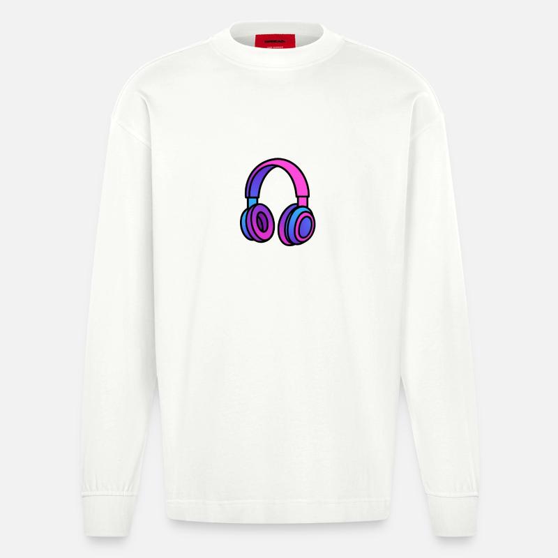 Neon Gradient Kopfhörer Illustration - Heavyweight Oversized Organic Langarmshirt Made in EU - OFF WHITE