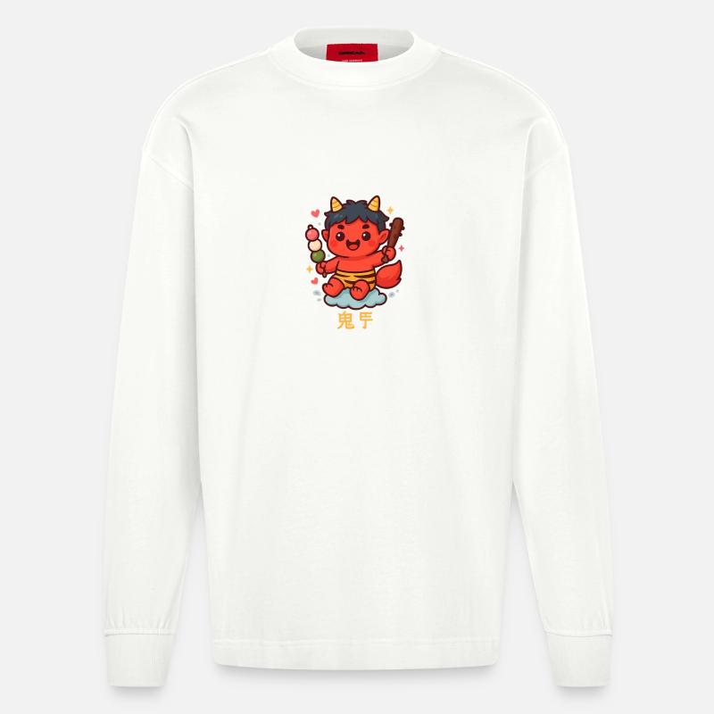 Oni doux avec dango et bâton - Manches longues bio épais oversize fabriqué en UE - OFF WHITE