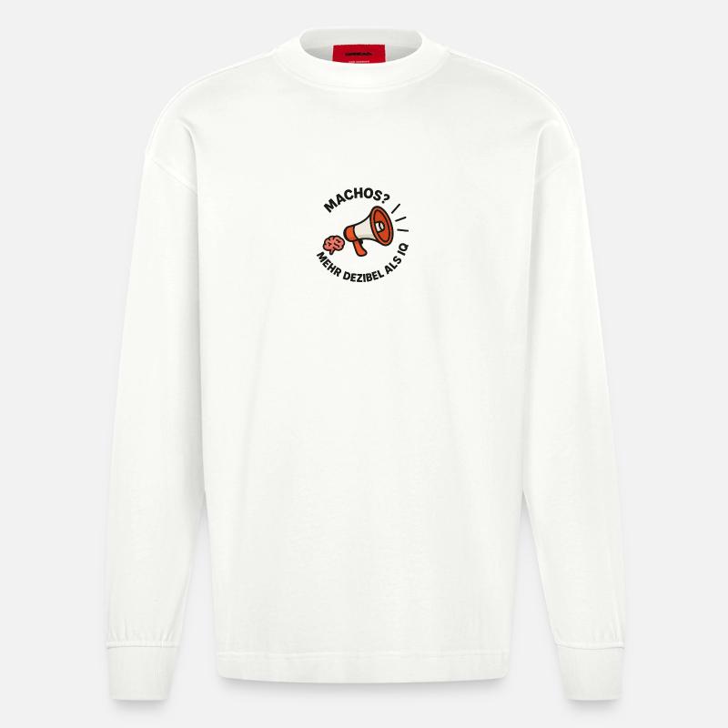 Megaphone Brain vs. Machos - Heavyweight Oversized Organic Longsleeve Shirt Made in EU - OFF WHITE
