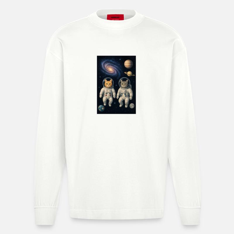 Katzen - Heavyweight Oversized Organic Langarmshirt Made in EU - OFF WHITE