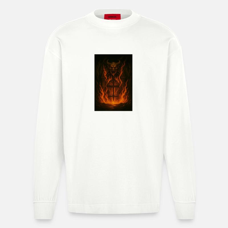 Feuerpforte Dämonengestalt - Heavyweight Oversized Organic Langarmshirt Made in EU - OFF WHITE