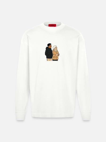 Oma Karin mit dem Enkel - Heavyweight Oversized Organic Langarmshirt Made in EU - OFF WHITE