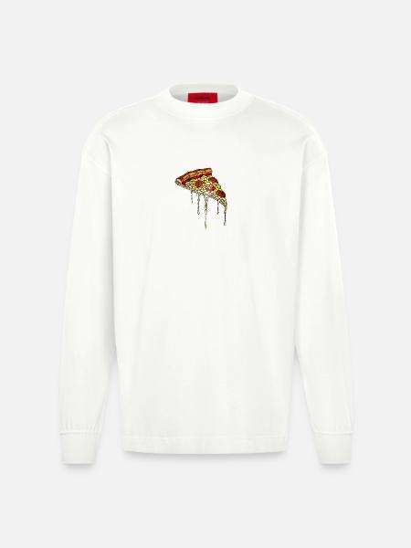 Pizza Mosaic: Artistic Stained Glass Design - Heavyweight Oversized Organic Longsleeve Shirt Made in EU - OFF WHITE