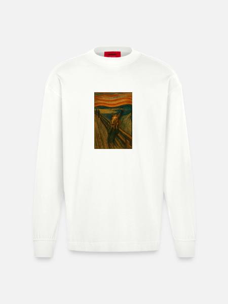 Pferd im Scream Stil Brücke - Heavyweight Oversized Organic Langarmshirt Made in EU - OFF WHITE