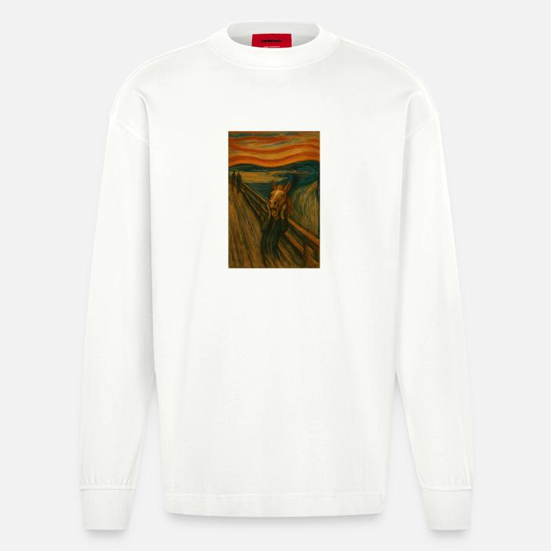 Pferd im Scream Stil Brücke - Heavyweight Oversized Organic Langarmshirt Made in EU - OFF WHITE