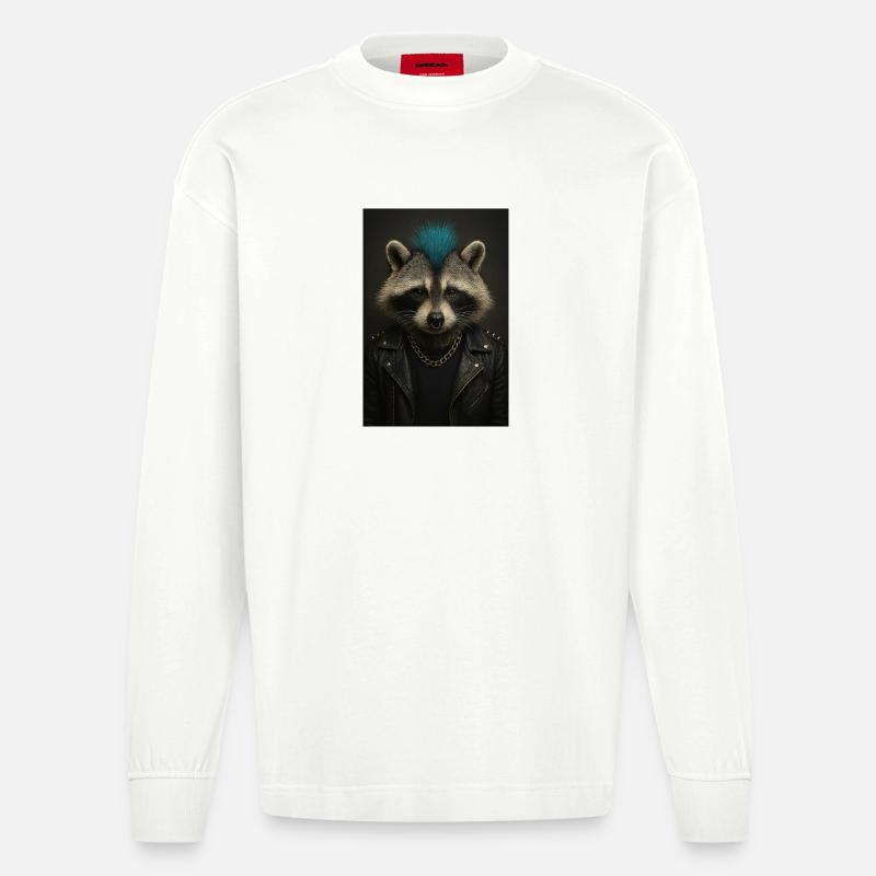 Punk-Waschbär im Lederjacke - Heavyweight Oversized Organic Langarmshirt Made in EU - OFF WHITE