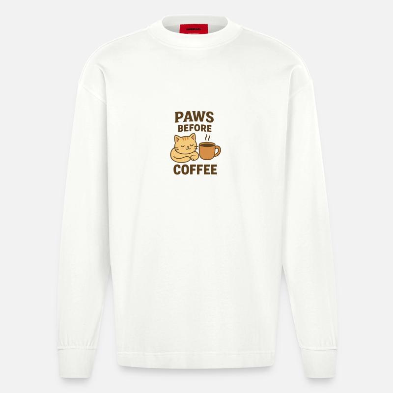 paws before coffee - Heavyweight Oversized Organic Langarmshirt Made in EU - OFF WHITE