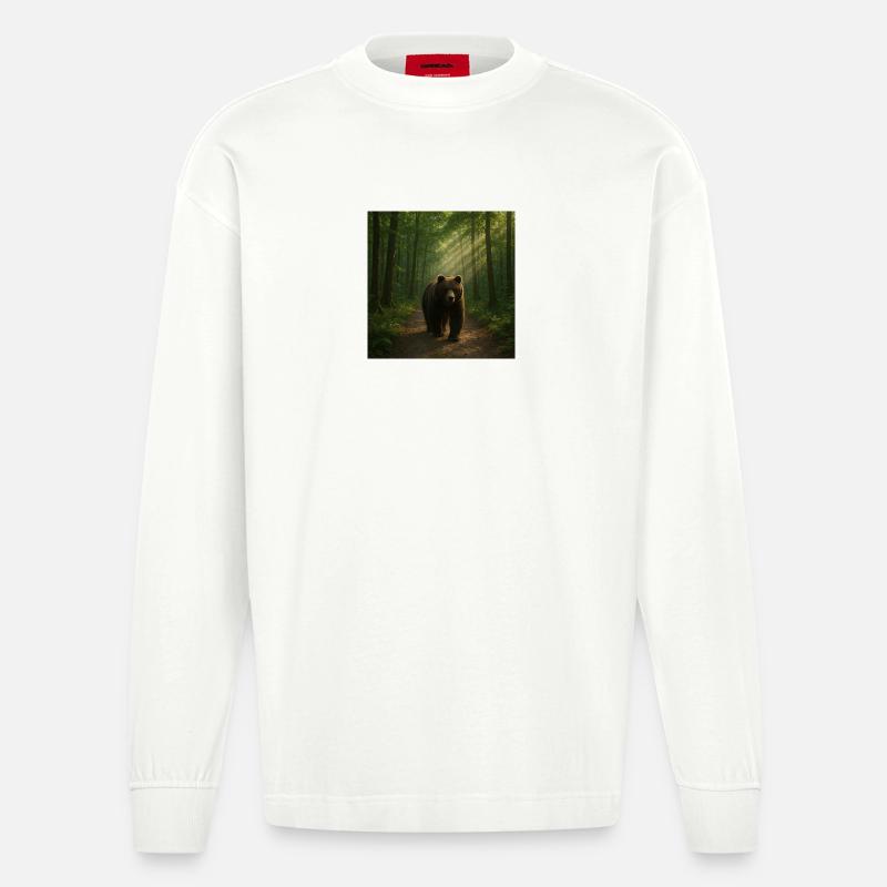 Rayons de soleil Ours dans la forêt - Manches longues bio épais oversize fabriqué en UE - OFF WHITE