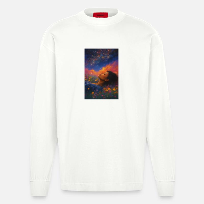 Mondstern im Blütenfeld - Heavyweight Oversized Organic Langarmshirt Made in EU - OFF WHITE