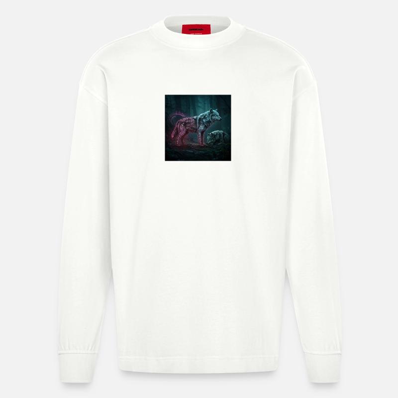 Neonrunen Wolfwald im Mondschein - Heavyweight Oversized Organic Langarmshirt Made in EU - OFF WHITE
