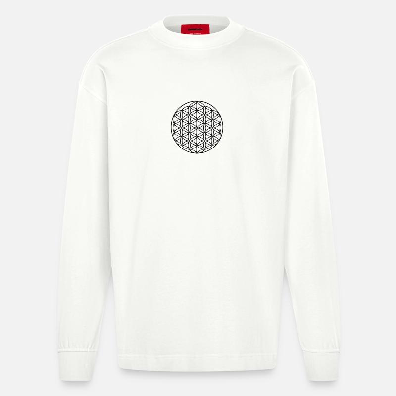Blume des Lebens Kreisdesign - Heavyweight Oversized Organic Langarmshirt Made in EU - OFF WHITE
