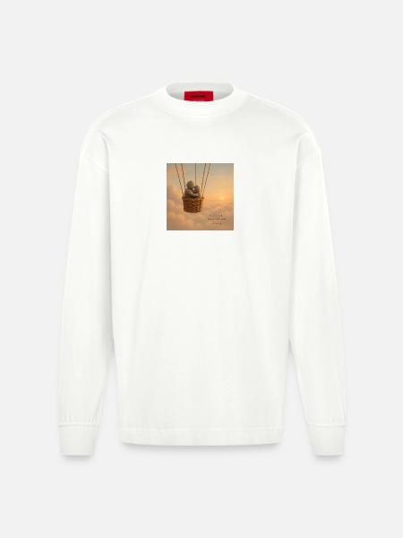 Skybound Whispers Embrace - Heavyweight Oversized Organic Longsleeve Shirt Made in EU - OFF WHITE