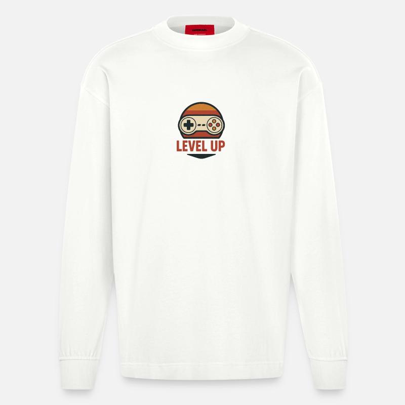 Level Up Retro Controller Grafik - Heavyweight Oversized Organic Langarmshirt Made in EU - OFF WHITE