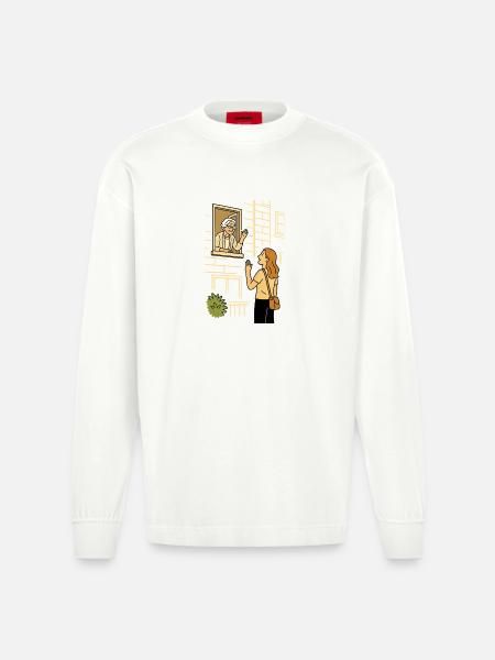 Ledsager mormor Karin hjem - Heavyweight oversized organic langærmet T-shirt made in EU - OFF WHITE