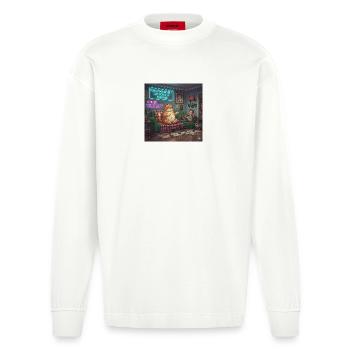 Chill Katze Auf Neon Plaid - Heavyweight Oversized Organic Langarmshirt Made in EU - OFF WHITE - Vorne