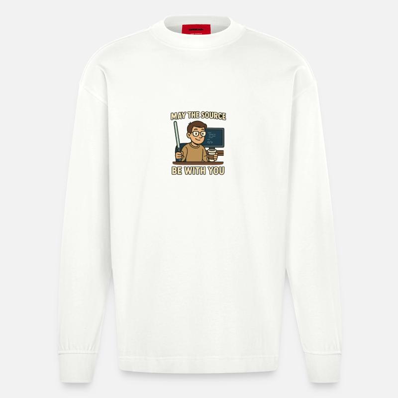 May The Source Be With You - Heavyweight Oversized Organic Langarmshirt Made in EU - OFF WHITE