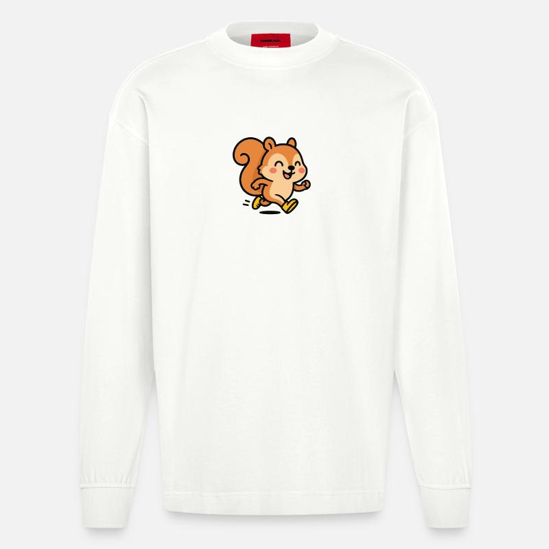 Glückliches Eichhörnchen auf der Flucht - Heavyweight Oversized Organic Langarmshirt Made in EU - OFF WHITE