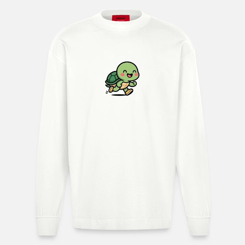 Sourire de coureur de tortue - Manches longues bio épais oversize fabriqué en UE - OFF WHITE