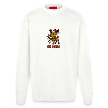 Renne de Noël « Oh Deer » avec des lumières - Manches longues bio épais oversize fabriqué en UE - OFF WHITE - Devant