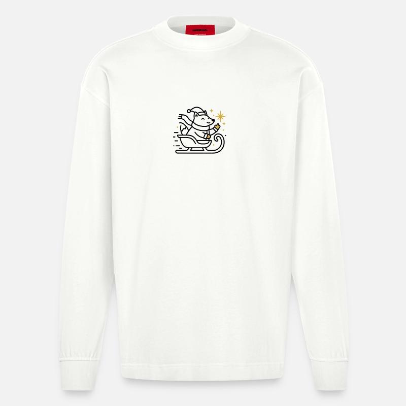 Weihnachtsmaus auf Schlitten - Heavyweight Oversized Organic Langarmshirt Made in EU - OFF WHITE