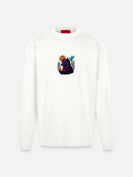 Flamme des Geistes – Kosmische Wolfskunst - Heavyweight Oversized Organic Langarmshirt Made in EU - OFF WHITE