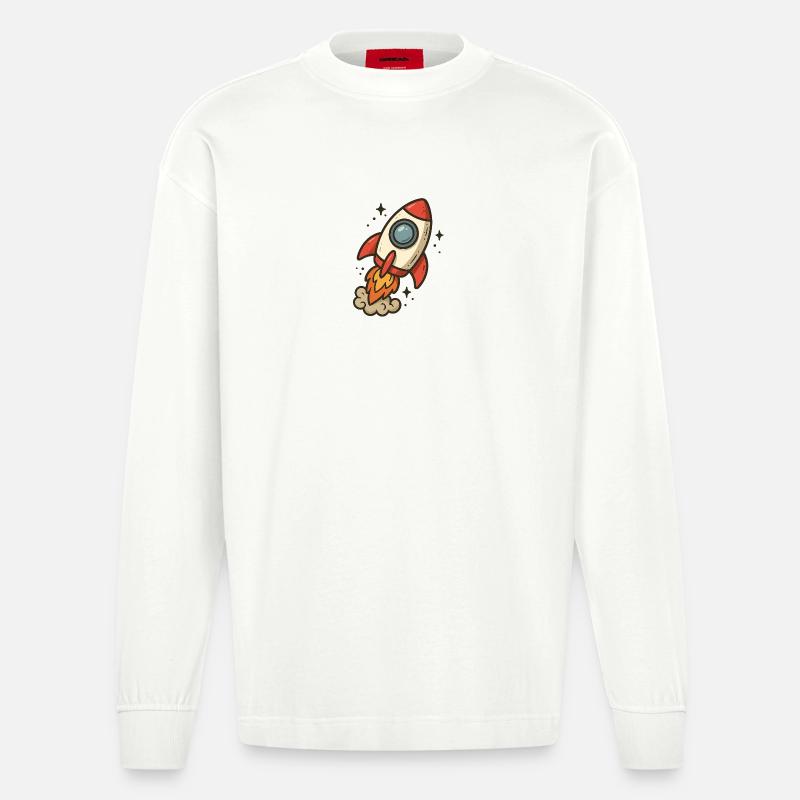 Fusée cartoon spatiale - Manches longues bio épais oversize fabriqué en UE - OFF WHITE