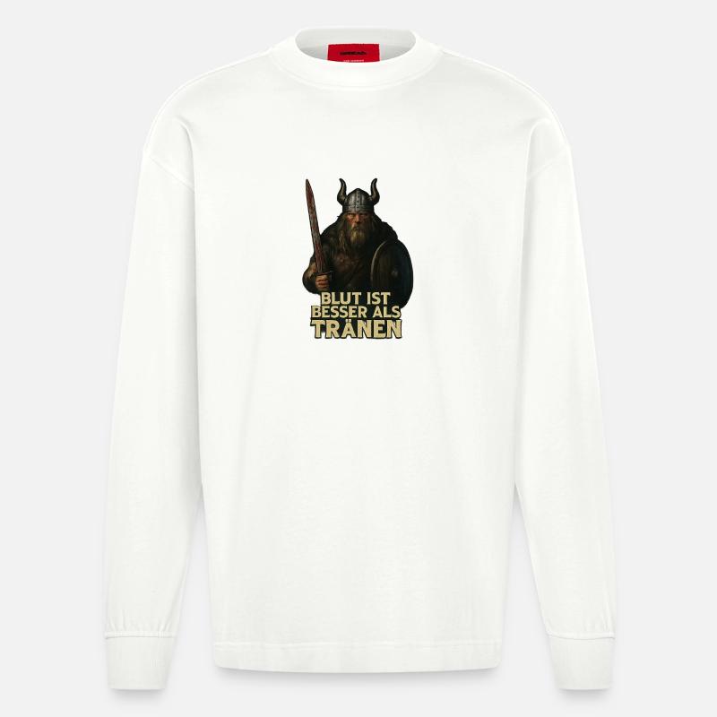 Nordblut_Der_letzte_Krieger - Heavyweight Oversized Organic Langarmshirt Made in EU - OFF WHITE