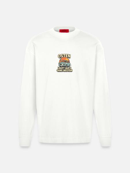 East runs even without West - Heavyweight Oversized Organic Longsleeve Shirt Made in EU - OFF WHITE