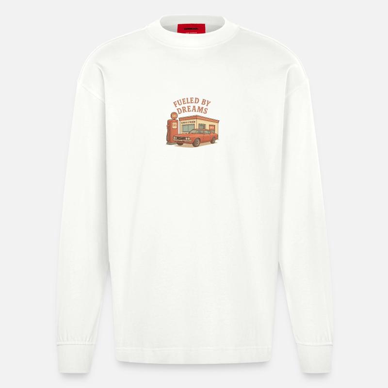 Getrieben von Träumen Retro Auto - Heavyweight Oversized Organic Langarmshirt Made in EU - OFF WHITE