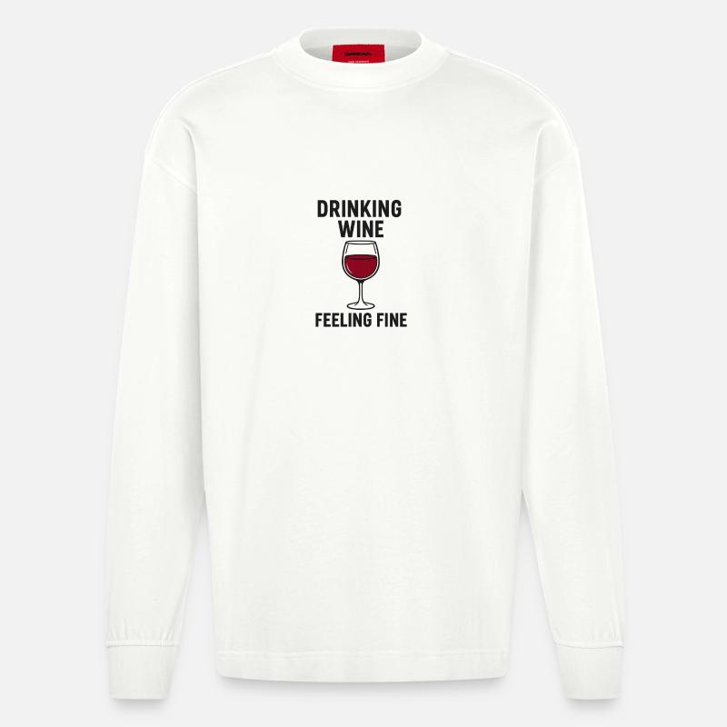 Drinking_Wine_-_Feeling_Fine - Heavyweight Oversized Organic Langarmshirt Made in EU - OFF WHITE