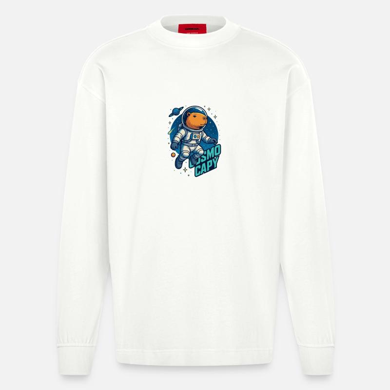 Cosmo Capy – Romkapybara-skjorte 🚀 - Heavyweight Oversized Organic langermet T-skjorte produsert i EU - OFF WHITE