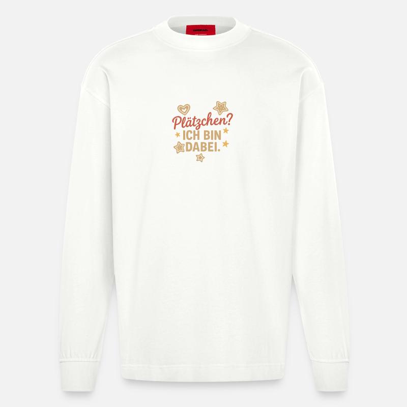 Plätzchen? Ich bin dabei. - Heavyweight Oversized Organic Langarmshirt Made in EU - OFF WHITE