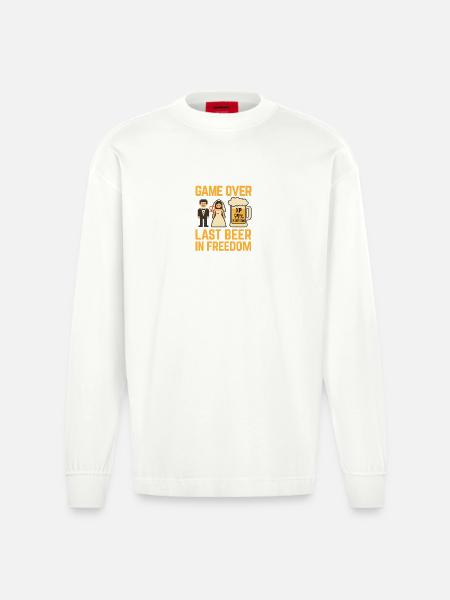 Game Over Last Beer in Freedom - Heavyweight Oversized Organic Longsleeve Shirt Made in EU - OFF WHITE