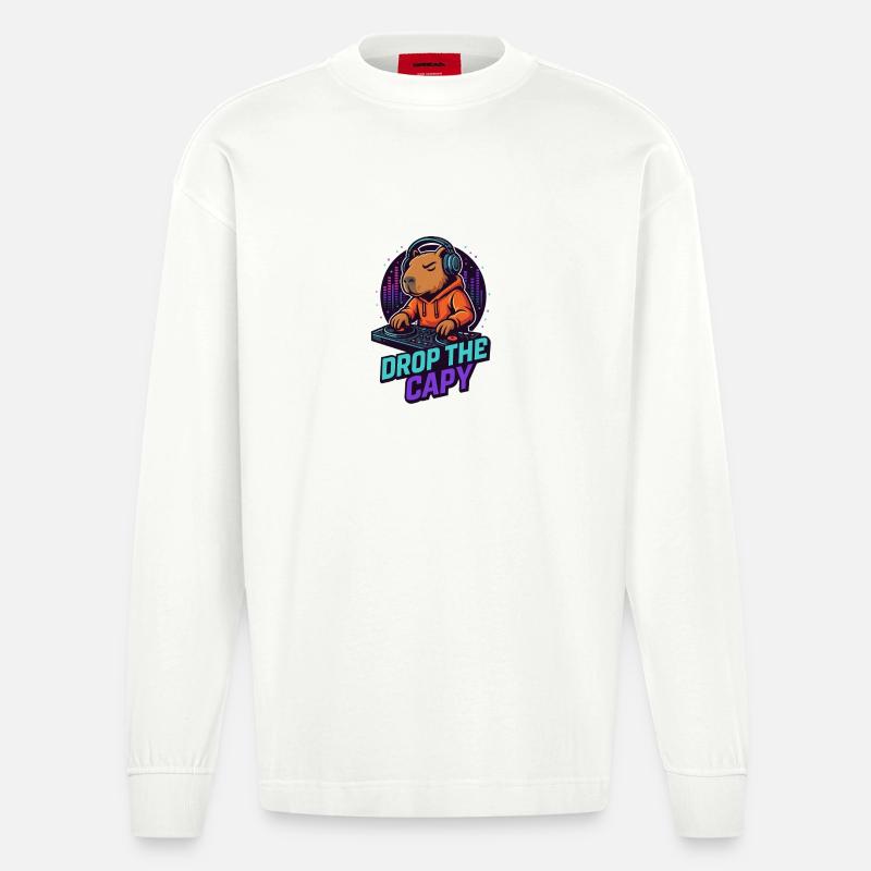 DJ Capy – Drop the Capy 🎧🔥 - Heavyweight Oversized Organic Langarmshirt Made in EU - OFF WHITE