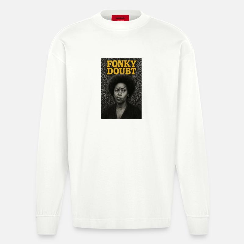 Porträt Afro Funky Doubt - Heavyweight Oversized Organic Langarmshirt Made in EU - OFF WHITE