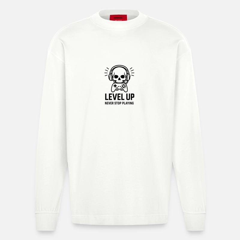 Level Up Schädel Gaming Headset - Heavyweight Oversized Organic Langarmshirt Made in EU - OFF WHITE
