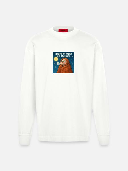 It's colder at night than outside - Heavyweight Oversized Organic Longsleeve Shirt Made in EU - OFF WHITE