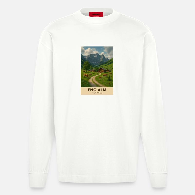Eng Alm Alpenidylle - Heavyweight Oversized Organic Langarmshirt Made in EU - OFF WHITE
