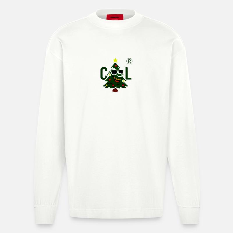 Weihnachtsbaum mit cooler Sonnenbrille - Heavyweight Oversized Organic Langarmshirt Made in EU - OFF WHITE
