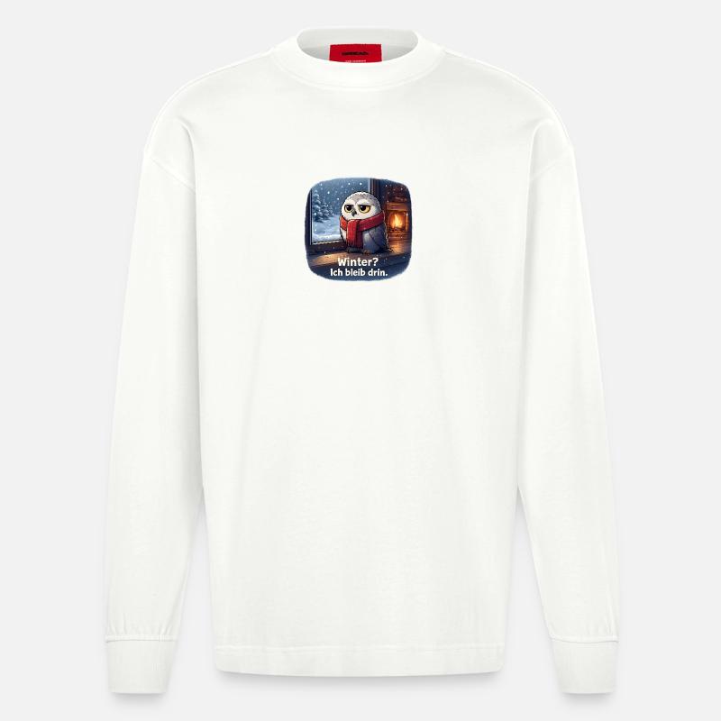 Winter Eule: Ich bleib drin - Heavyweight Oversized Organic Langarmshirt Made in EU - OFF WHITE
