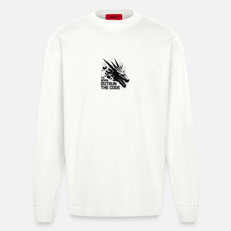 Geometrischer Drachen-Outrun-Code - Heavyweight Oversized Organic Langarmshirt Made in EU - OFF WHITE