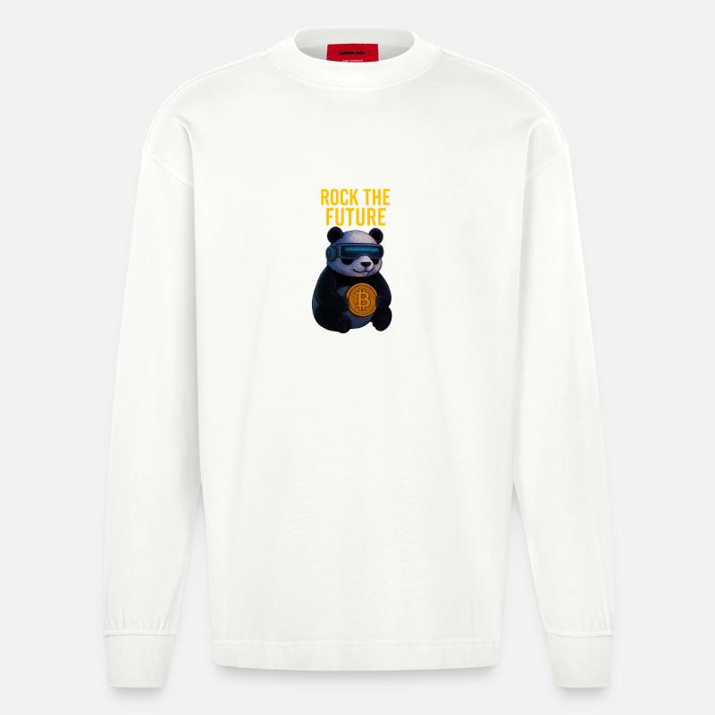 Rock the Future Panda Bitcoin - Heavyweight Oversized Organic Langarmshirt Made in EU - OFF WHITE
